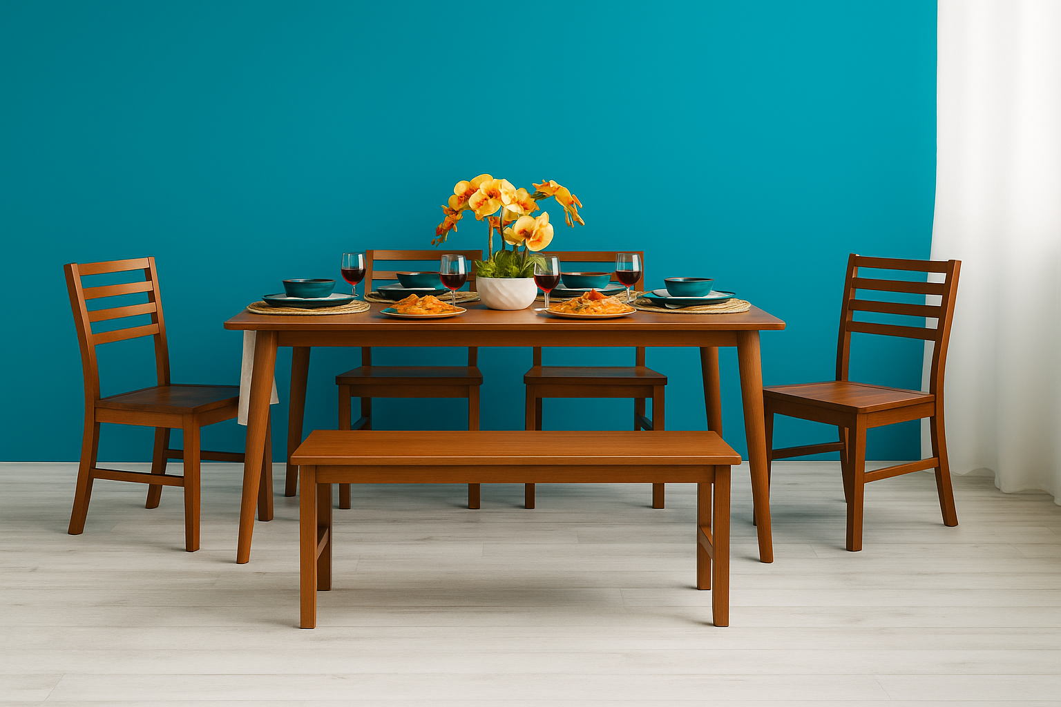 RUNDA 1.5M DINING SET (1 TABLE + 2 RAITA CHAIRS + 1 PLANK 1.3M BECH)